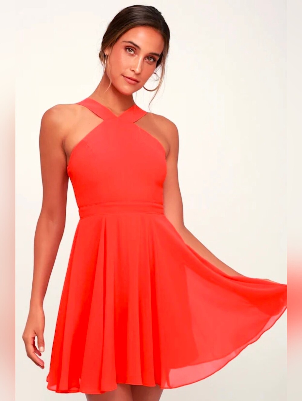 Lulu's Forevermore Coral Skater Dress